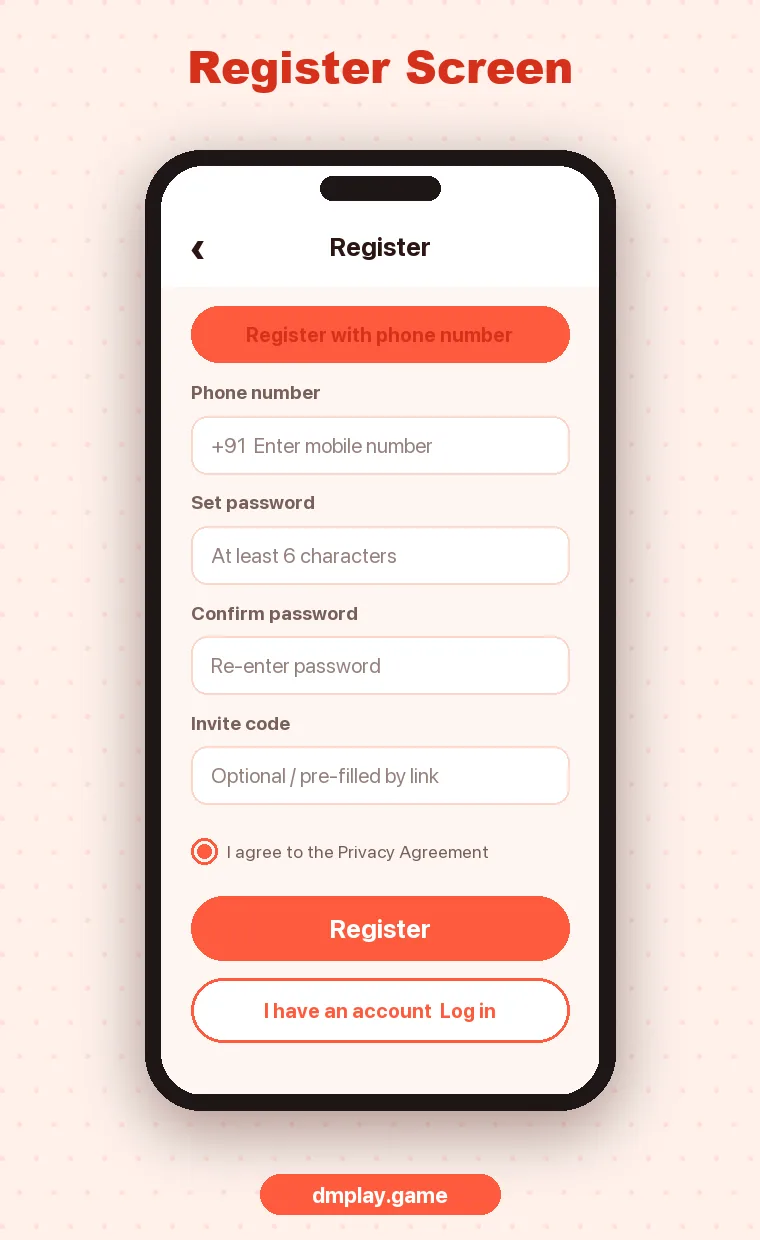DM Play registration form
